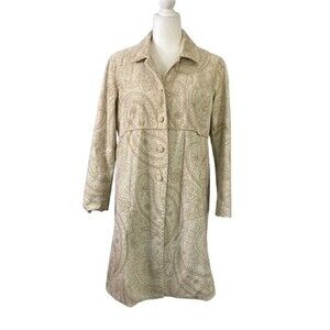 Vintage Maternity Paisley Floral Corduroy Button Front Long Blazer Jacket Lined